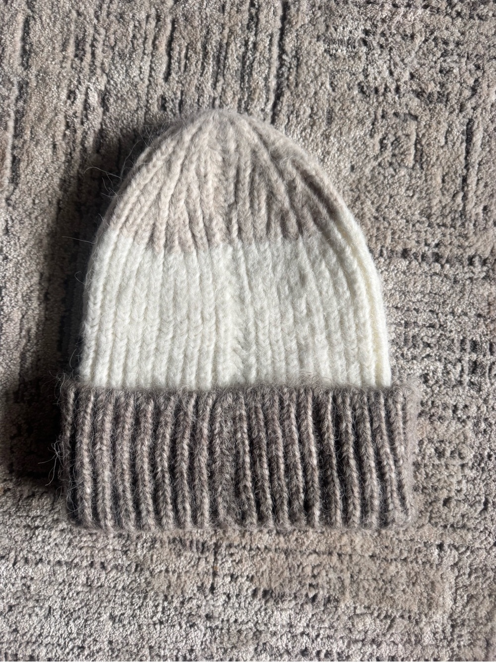 a new day Two-Tone Ribbed Knit Beanie in Cream and Taupe